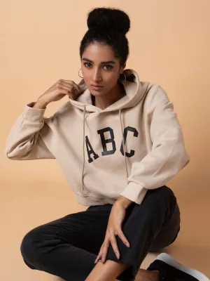 Easy Look Women's Beige Typography Printed Hoodie