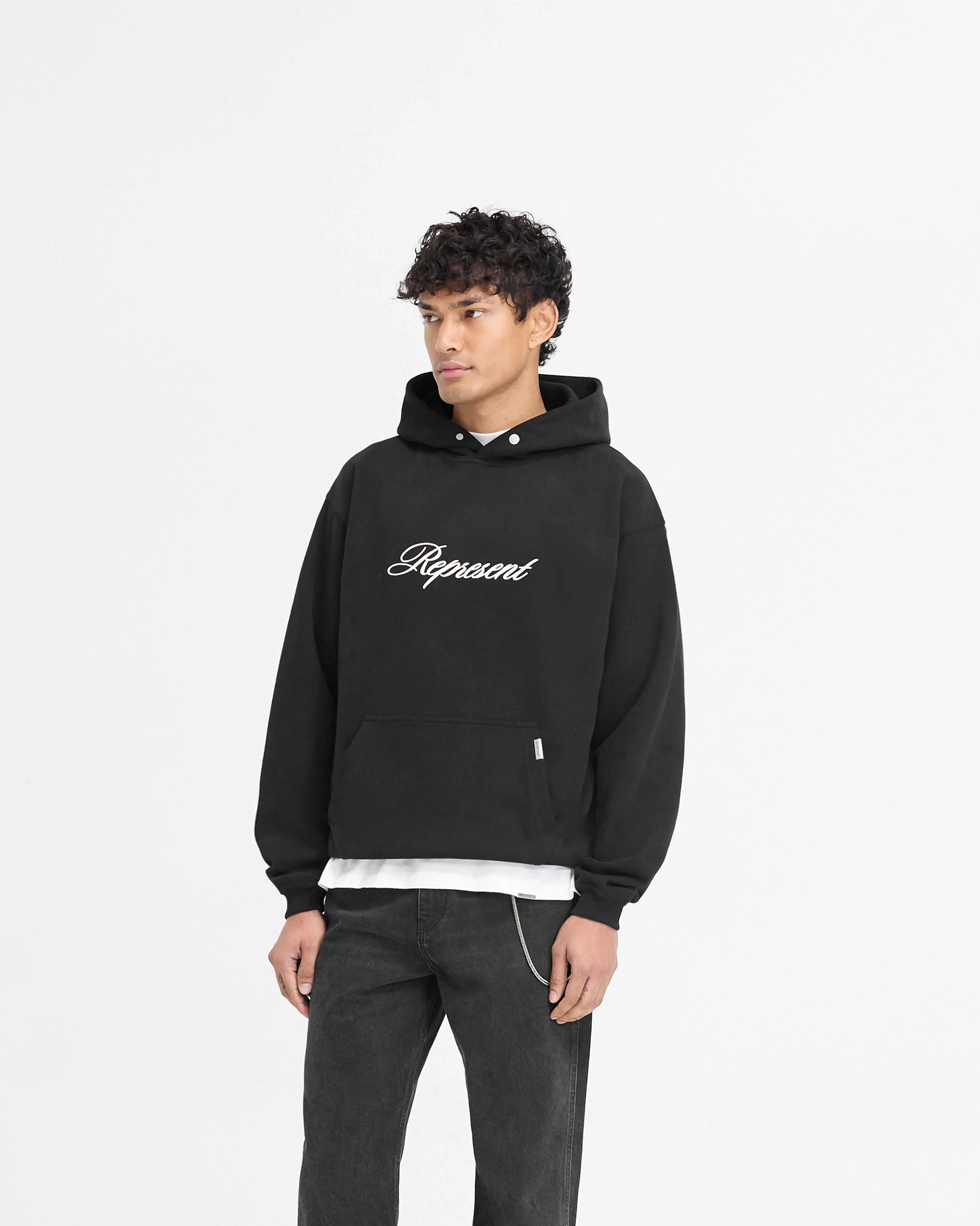 Lightweight Hoodie Chill Look Script Logo Hoodie - Black