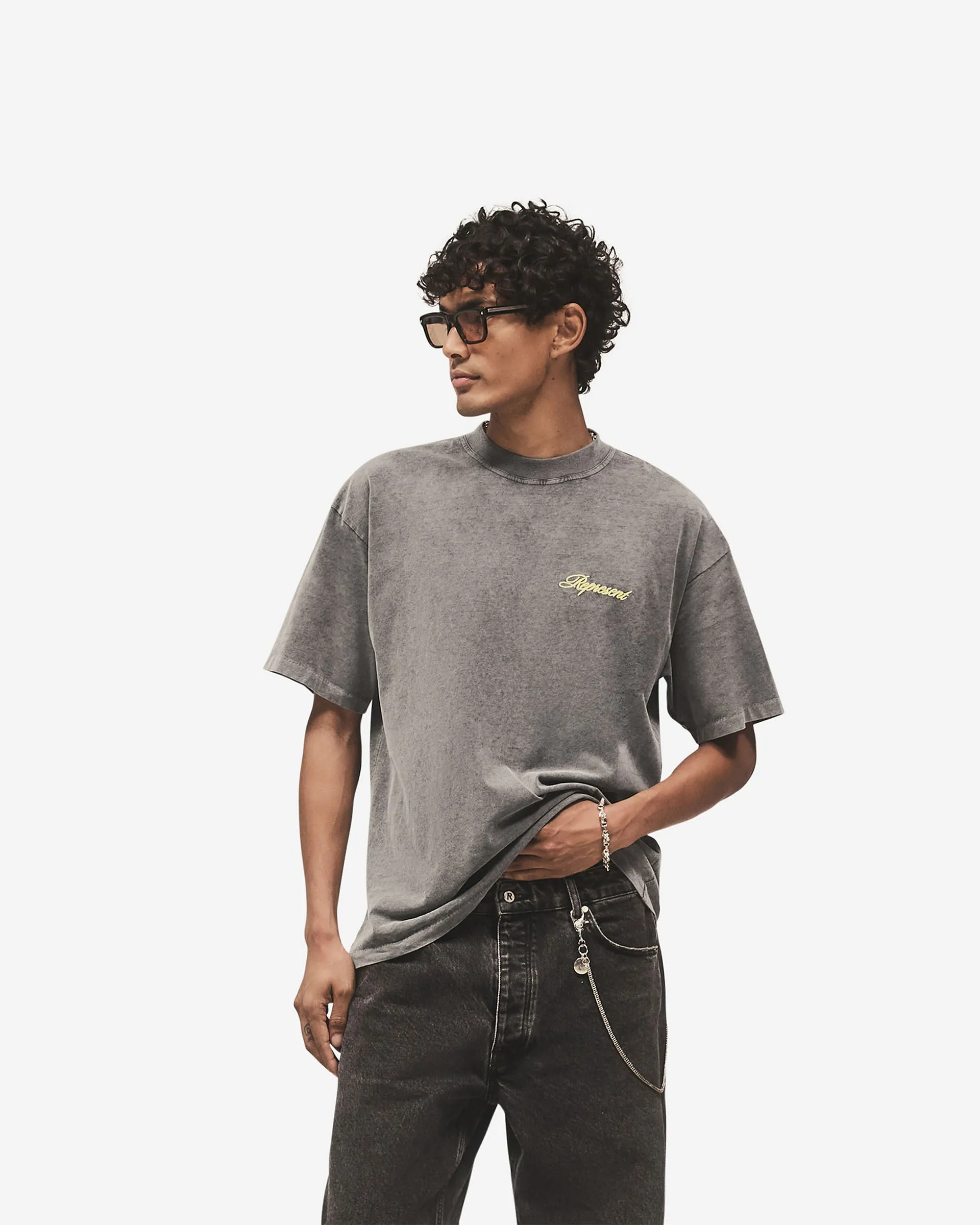 Script Logo T-Shirt - Vintage Grey V neck Best Seller