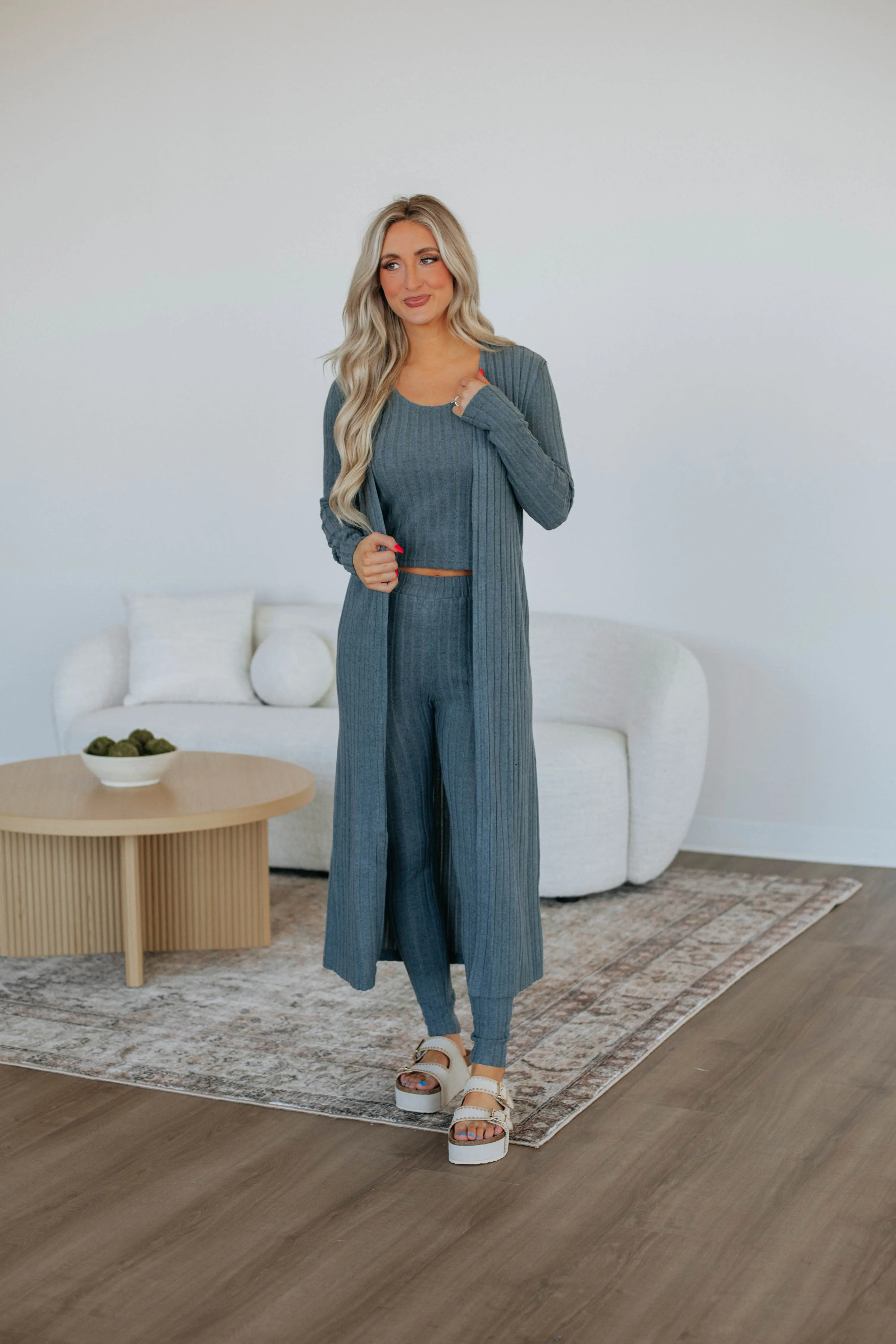 Stretchable Waistband Get Cozy Cardigan - Slate