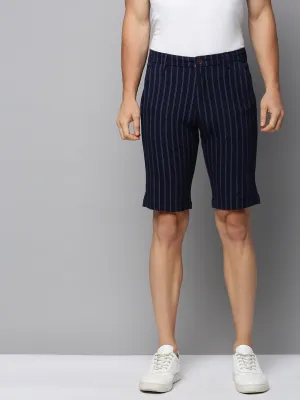 Men's Navy Blue Striped Cotton Shorts dance clothing Non Restrictive Movement