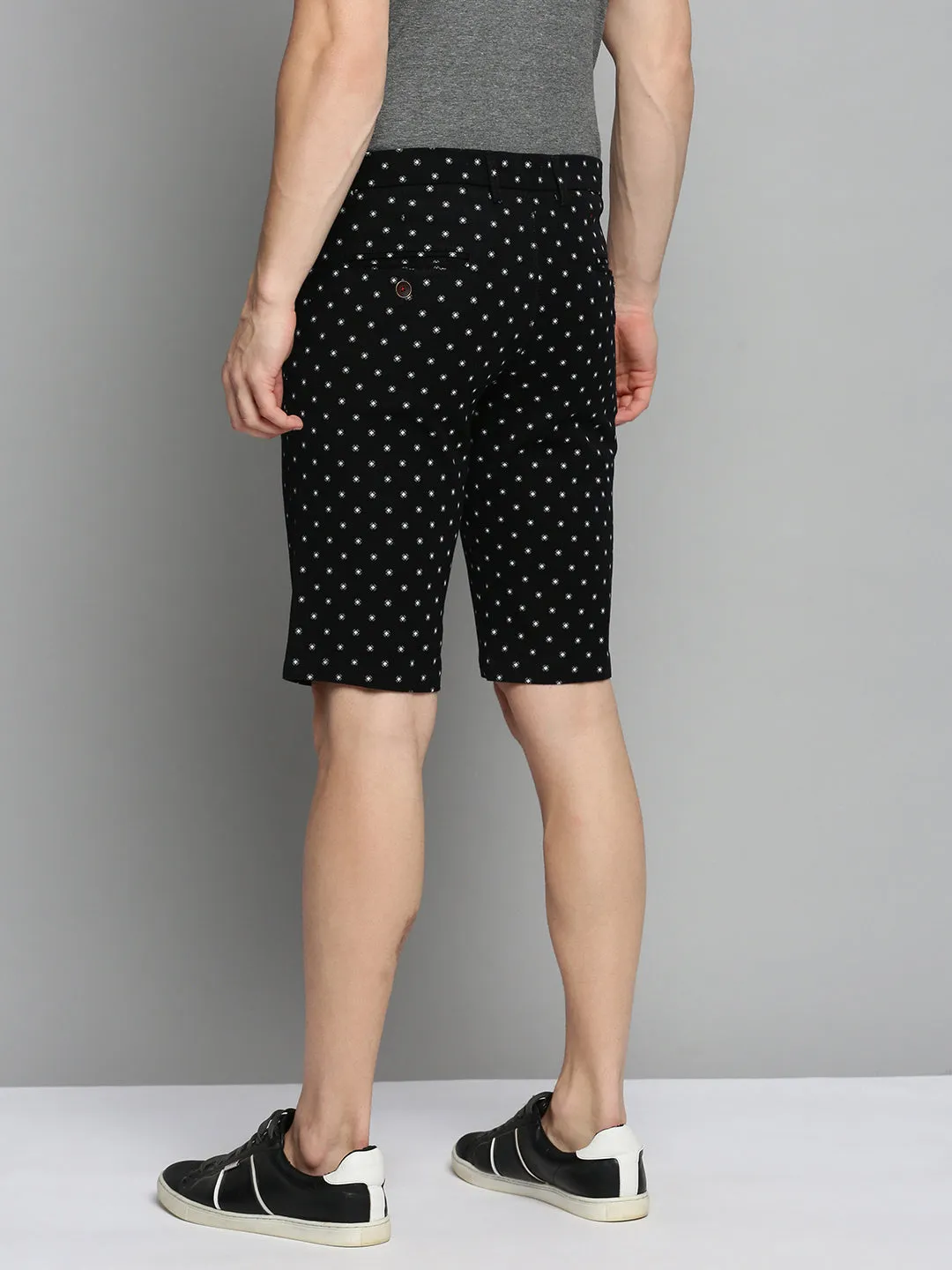 cargo style Men's Black Printed Cotton Chino Shorts