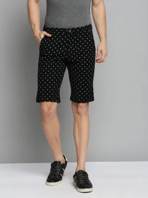 Low Maintenance Fabric Men's Black Printed Cotton Chino Shorts