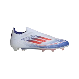 adidas F50 ELITE LACELESS Firm Ground Soccer Cleats | Cloud White-Solar Red-Lucid Blue | Men's High Density Cushioning