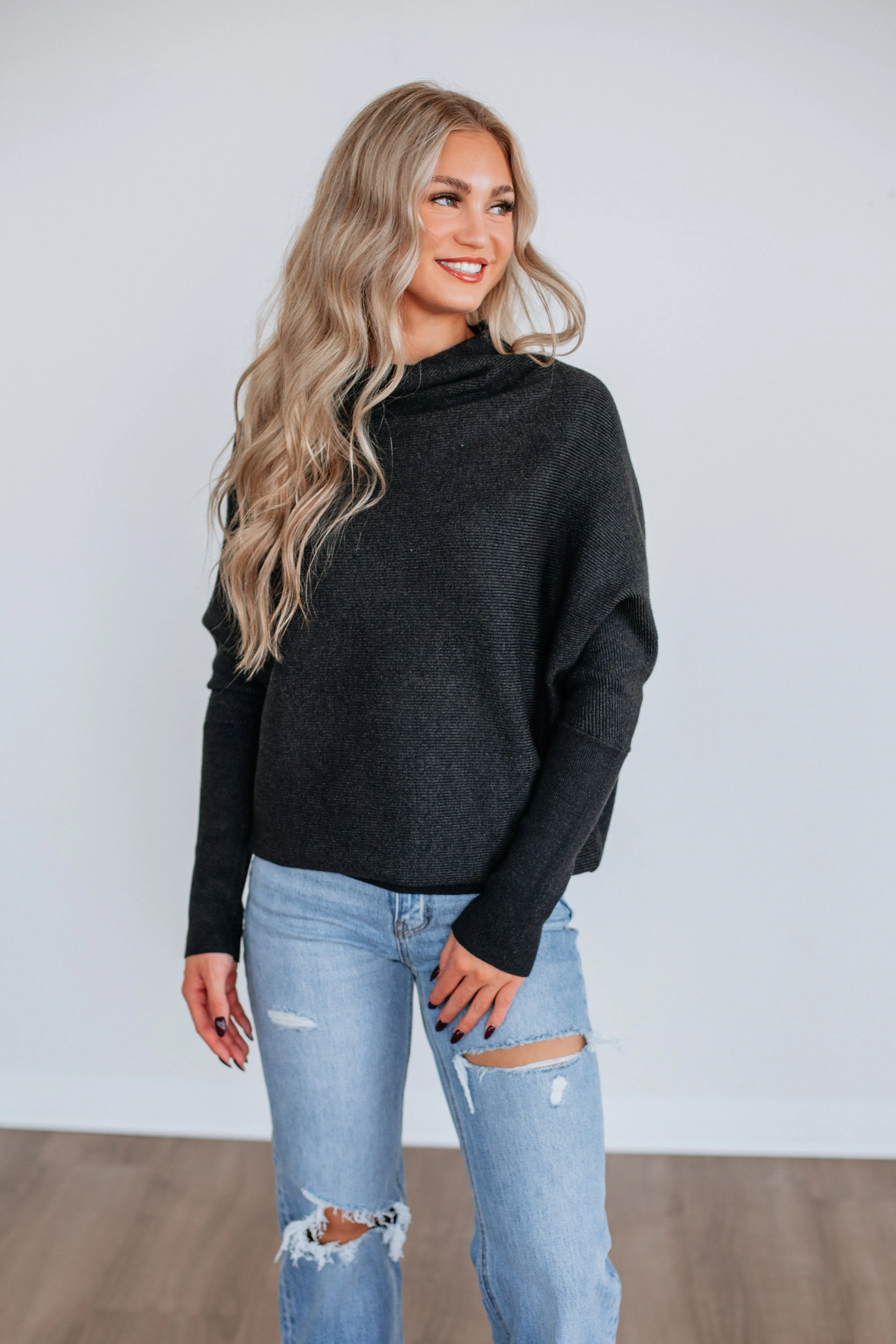 Gretchen Dolman Sweater - Charcoal Lightweight Design