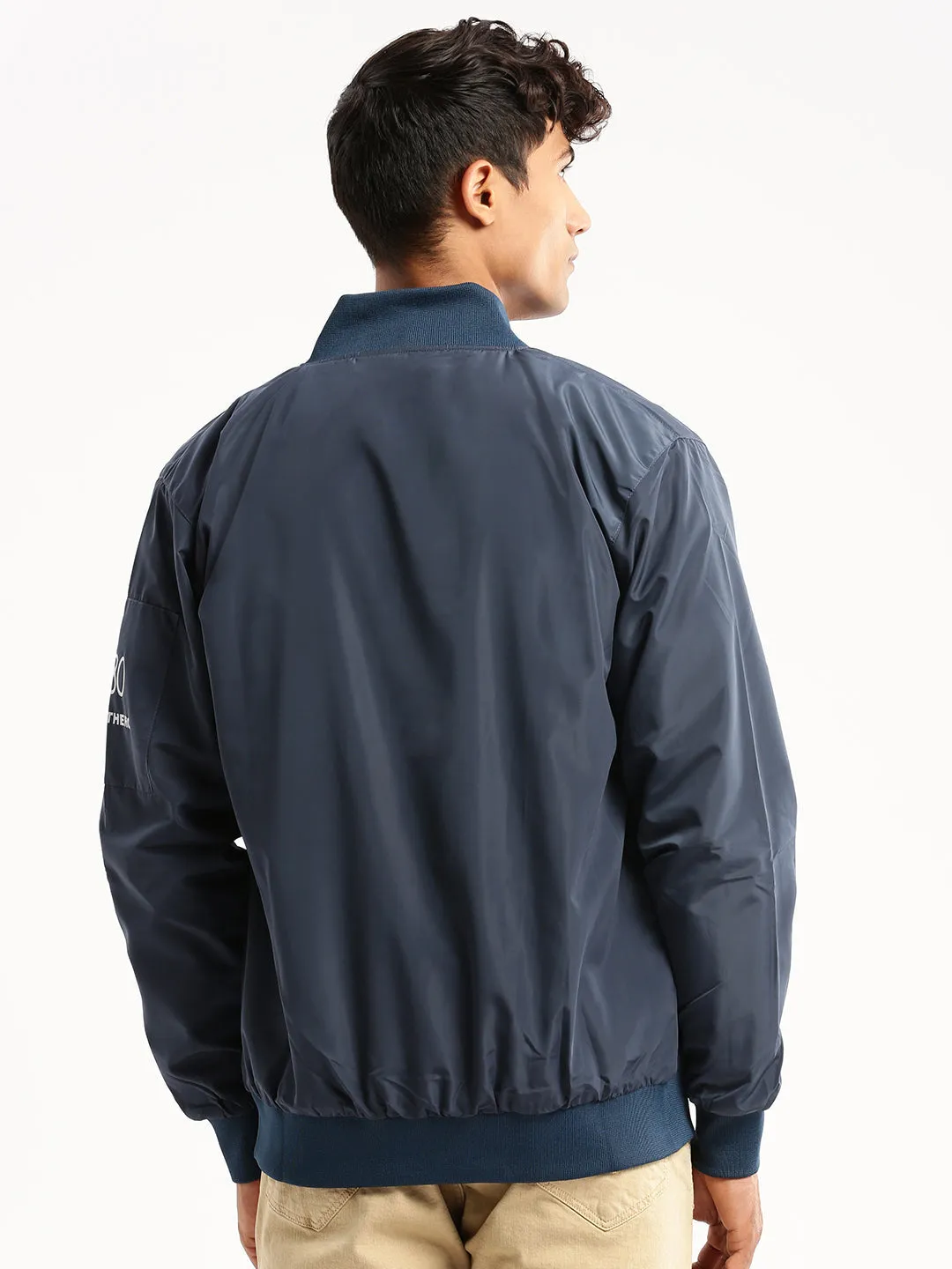 Snag Free Knit Men's Teal Mock Collar Bomber Jacket