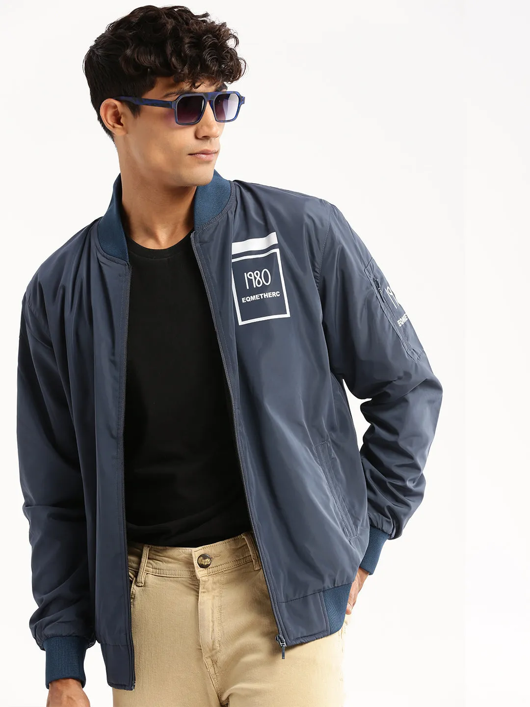 Men's Teal Mock Collar Bomber Jacket NonRestrictiveFit Draft Block