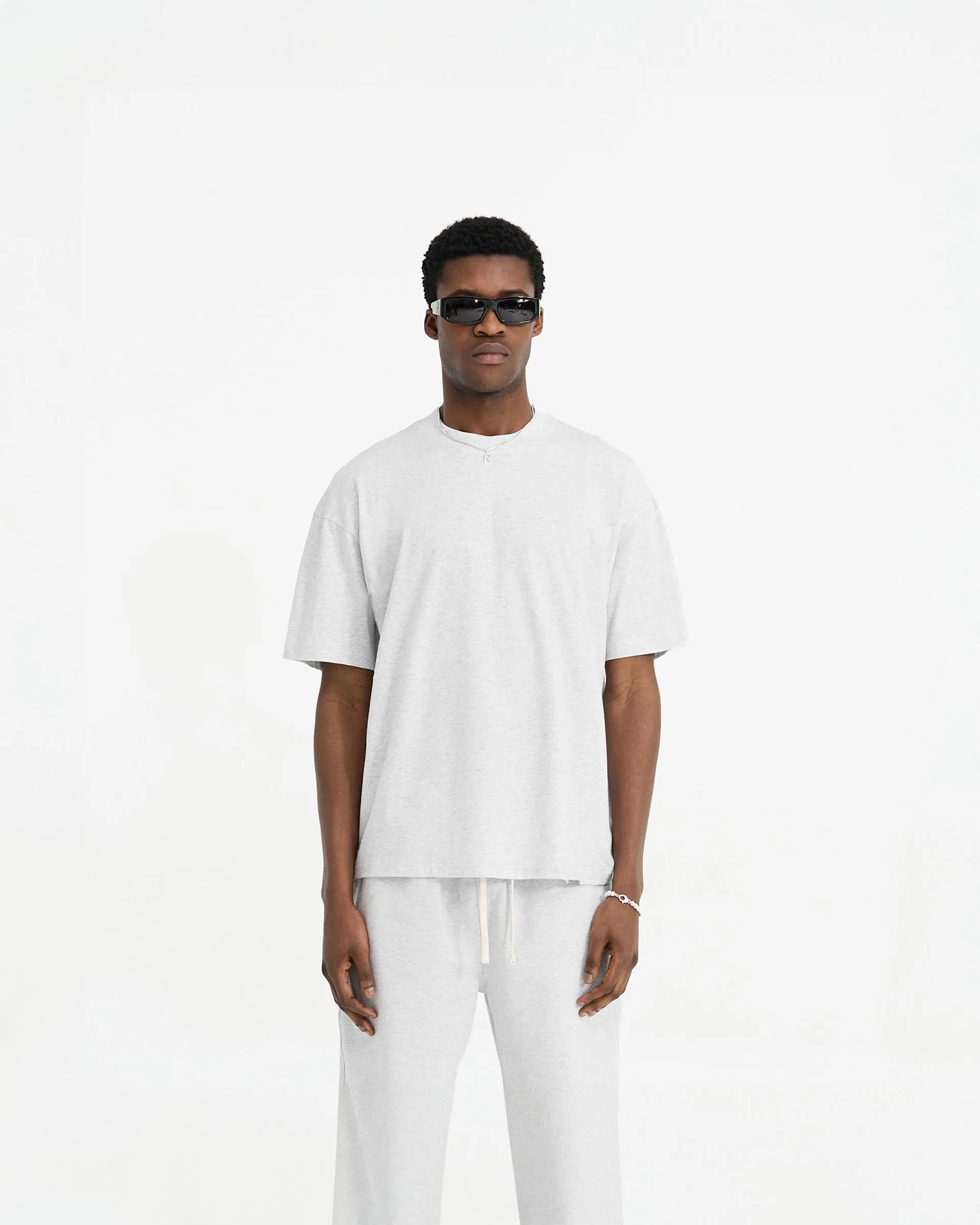 Elegant and Relaxed Anti Static Treatment Initial Oversized T-Shirt - Ice Grey Marl