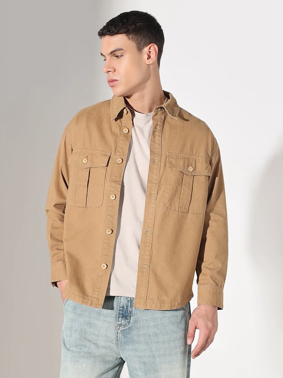 Striped modernity Men's Brown Shacket