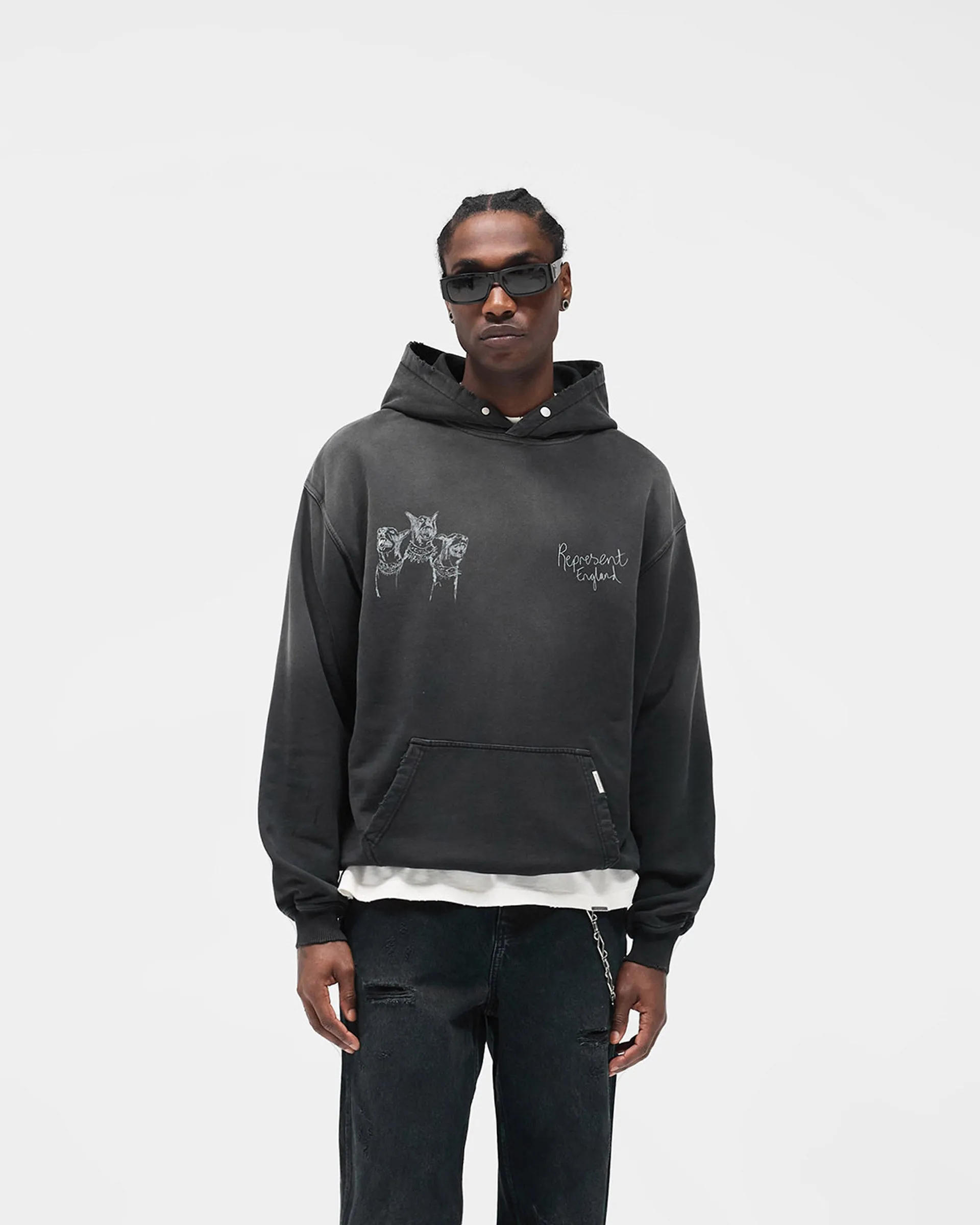 Cold Layer Hand Drawn Thoroughbred Hoodie - Aged Black