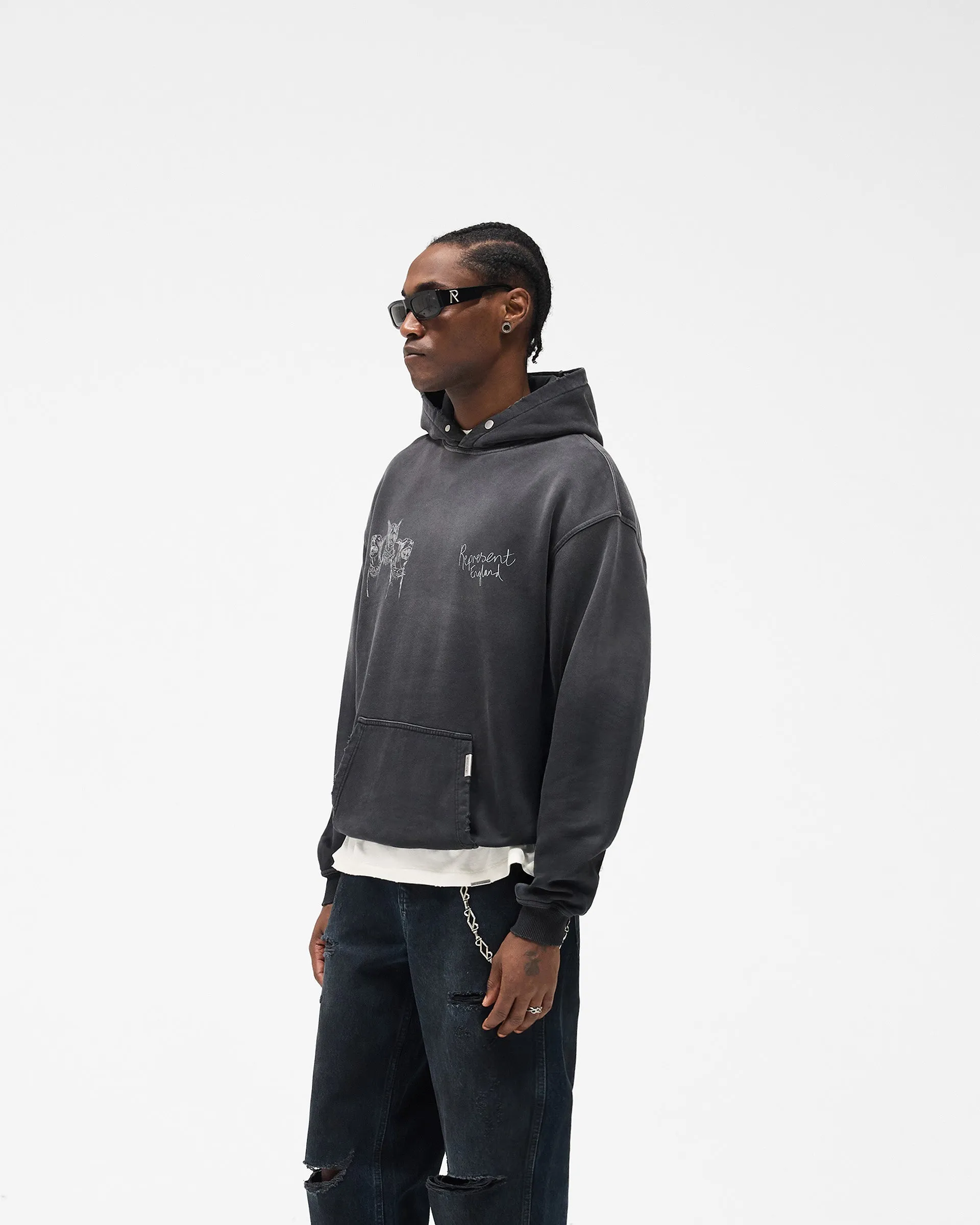 crew neck product weekend wearability Hand Drawn Thoroughbred Hoodie - Aged Black