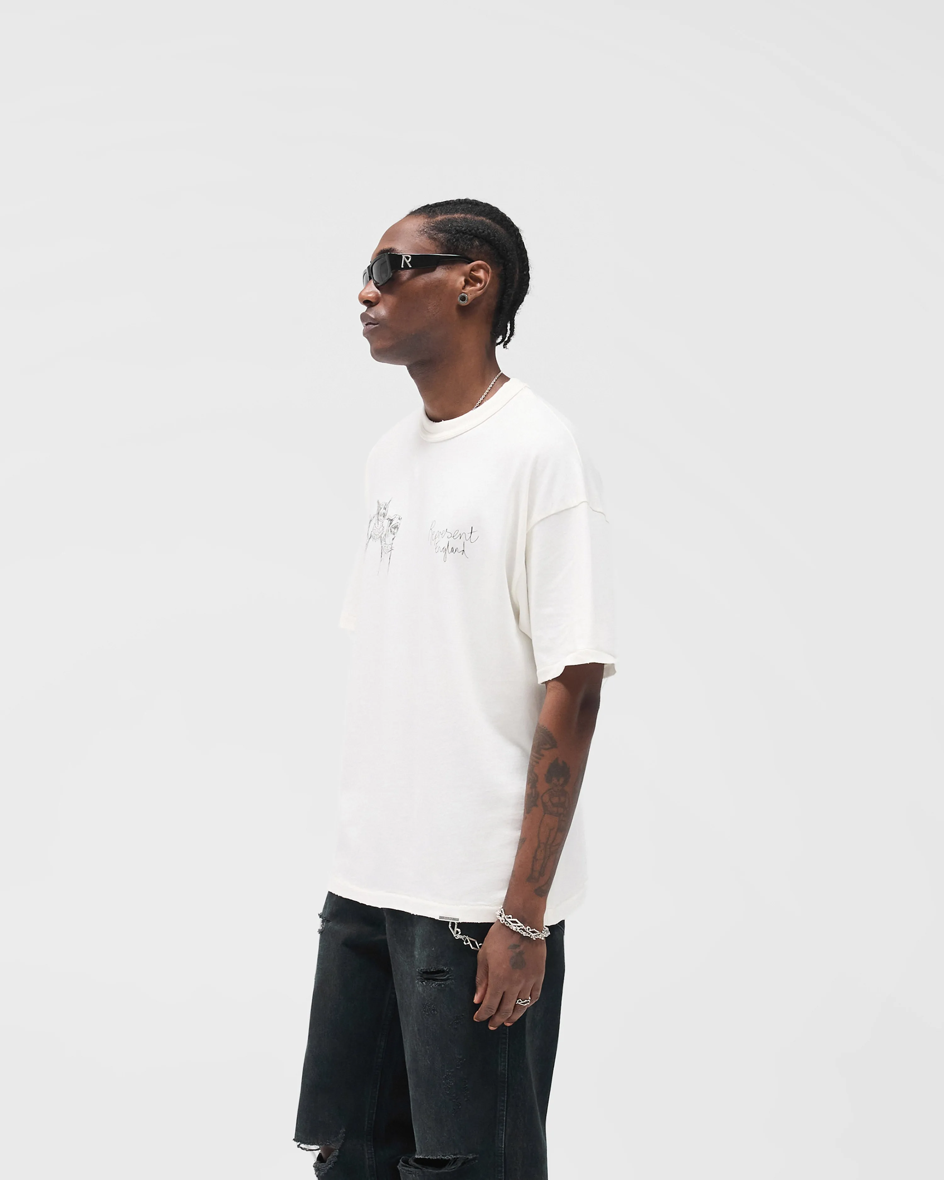 adults' Hand Drawn Thoroughbred T-Shirt - Flat White