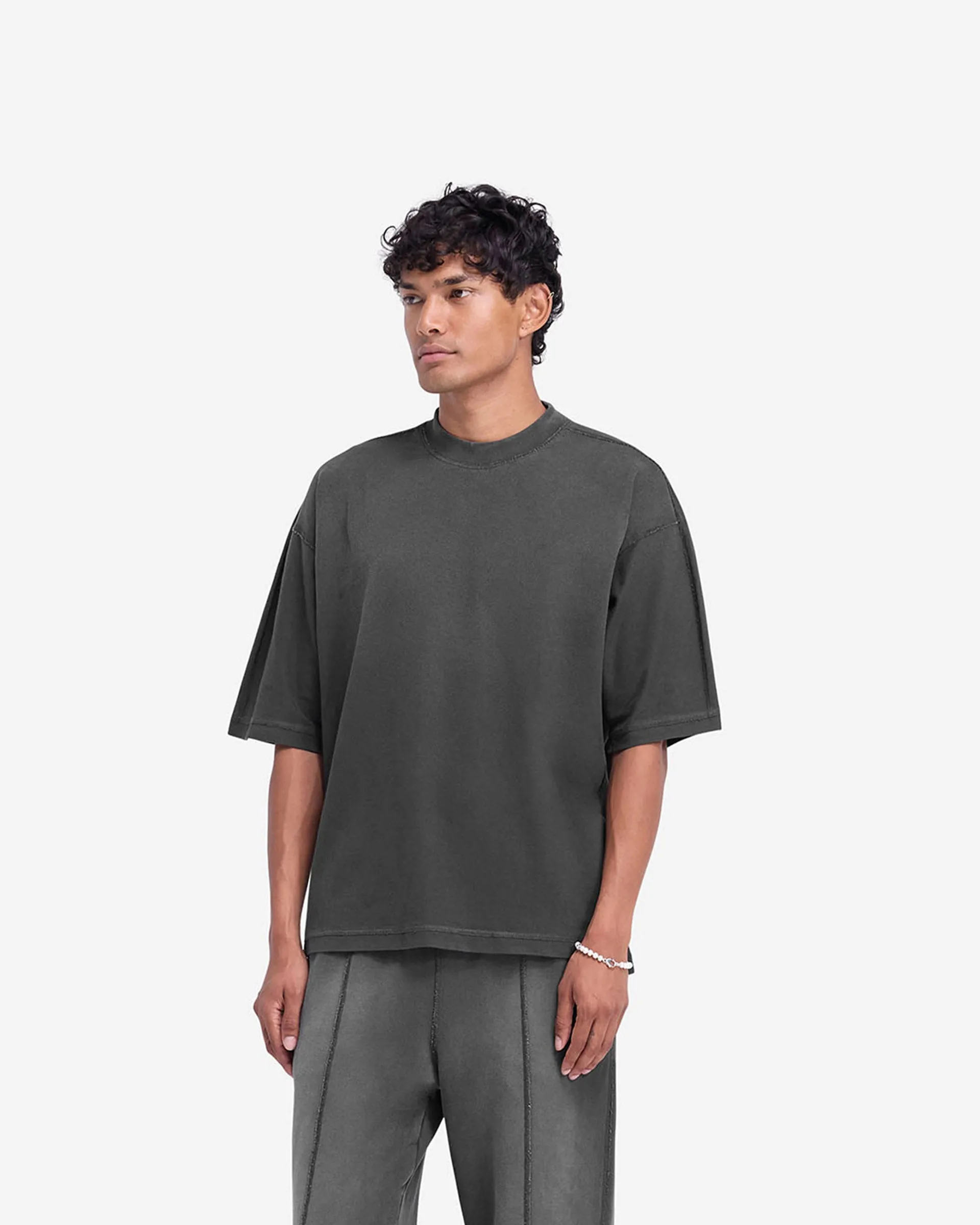 Stepped Hem T-Shirt - Stained Black Sport Performance Travel Ready