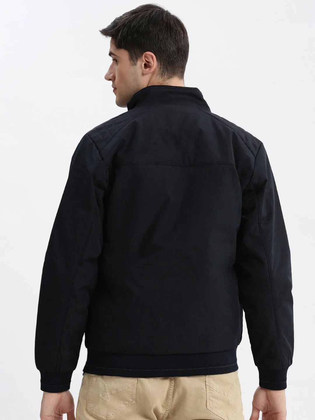 Old Style NonIrritatingSeams Men's Mock Collar Navy Blue Bomber Jacket