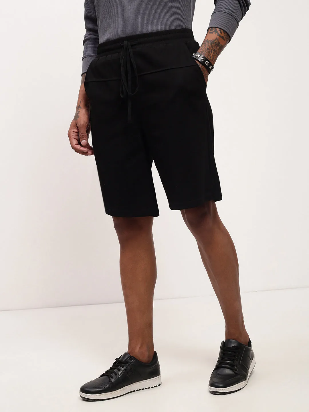 Men's Black Relaxed Fit Shorts Pocket Reinforcement