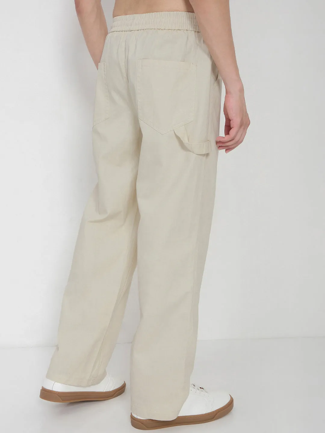 Ultra Stretch Men's Cotton Cream Relaxed Fit Trousers