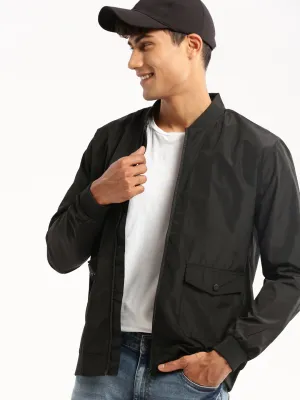 Men's Black Stand Collar Bomber Jacket Four Way Stretch