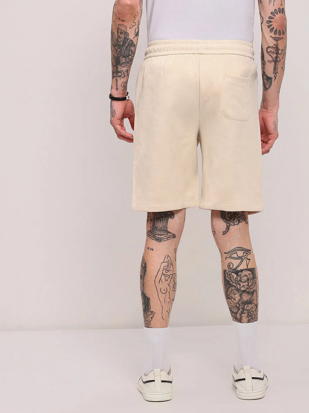 Durable Feel Flexible Stitching Men's Beige Solid Relaxed Fit Shorts