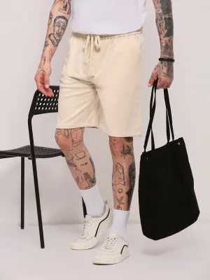 Men's Beige Solid Relaxed Fit Shorts teen clothing