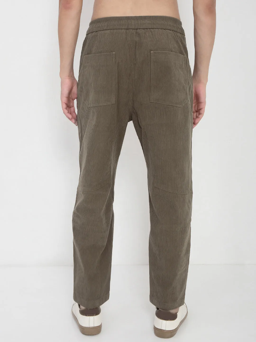 Quick Dry Wear Men's Olive Corduroy Relaxed Fit Trousers