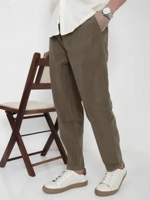 Slim Shape Men's Olive Corduroy Relaxed Fit Trousers