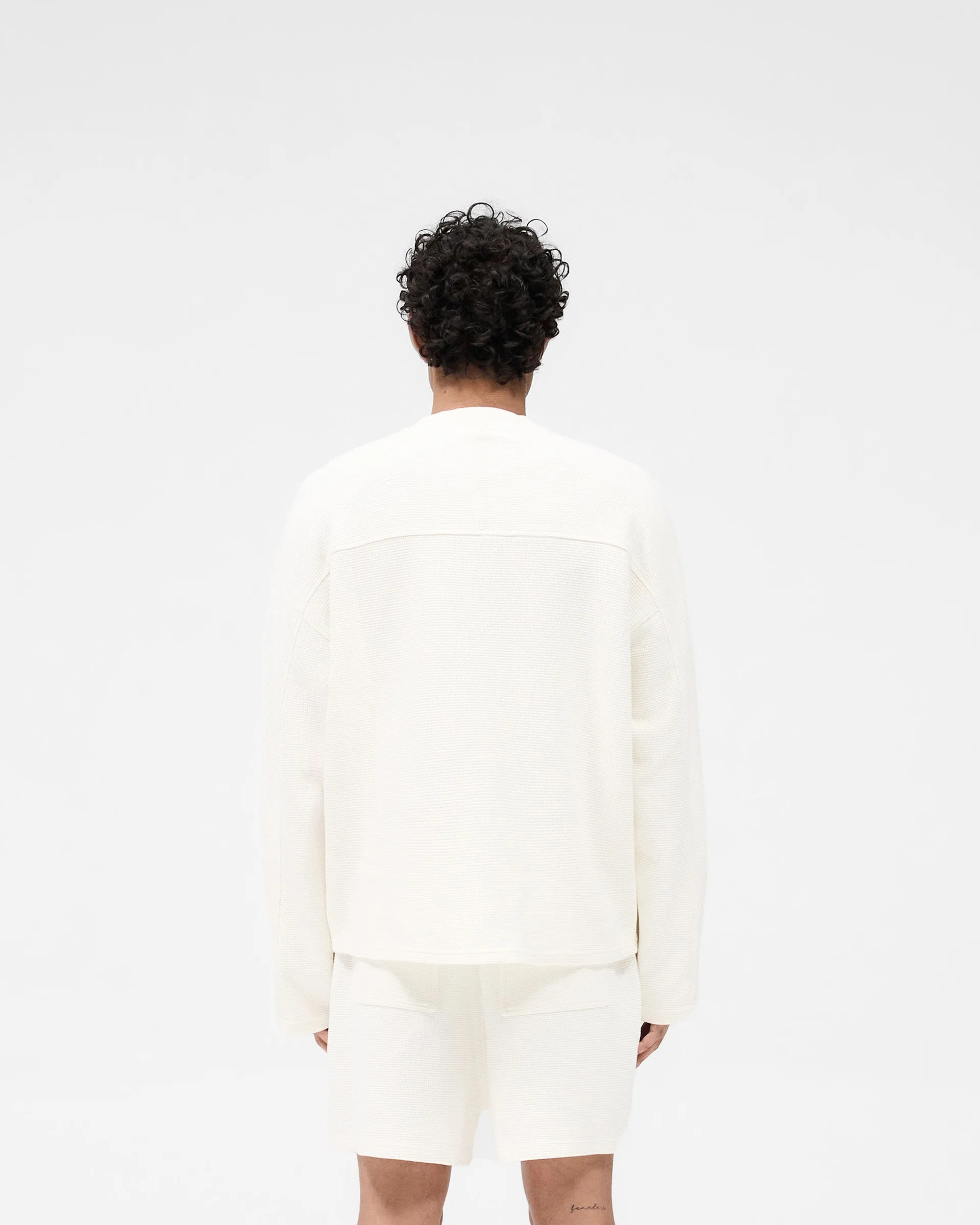 Waffle Long Sleeve T-Shirt - Flat White Midweight Knit Summer Fashion