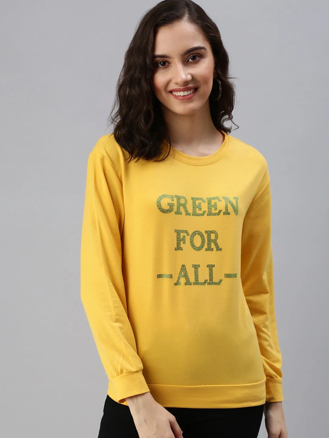Women's Mustard Printed Sweatshirt Cold Protection