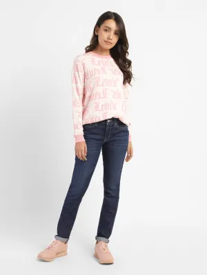 Women's Brand Logo Round Neck Sweatshirt Under Layer Crew Neckline