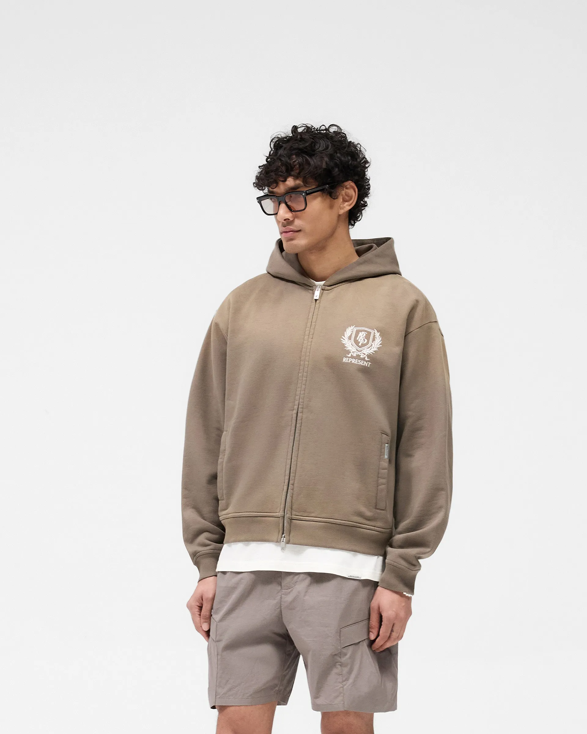 Crest Zip Up Hoodie - Dark Taupe Fresh Sporty Fashion Comfort