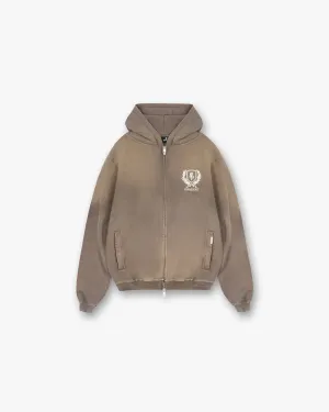 Crest Zip Up Hoodie - Dark Taupe Leather product warranty