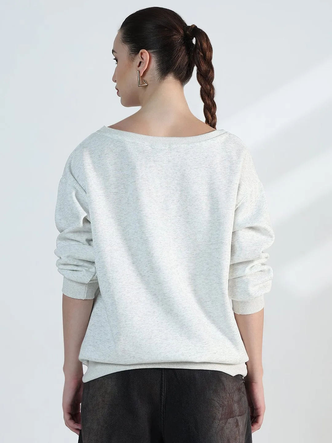 Women's Typography Grey Scoop Neck Oversized Sweatshirt product smooth sleekness