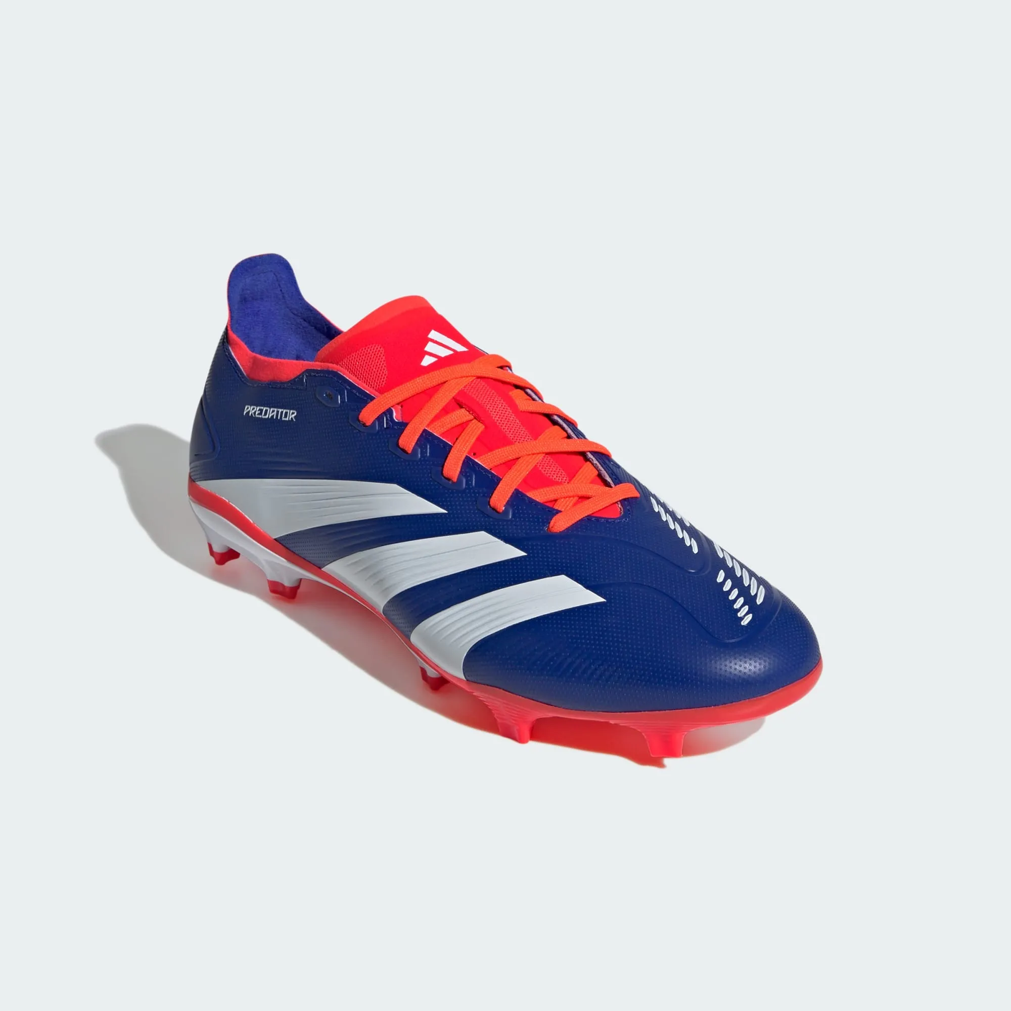 Slip   On Style Multi Layer Panel Design adidas Predator League Firm Ground Soccer Cleats | Lucid Blue-Cloud White-Solar Red | Men's