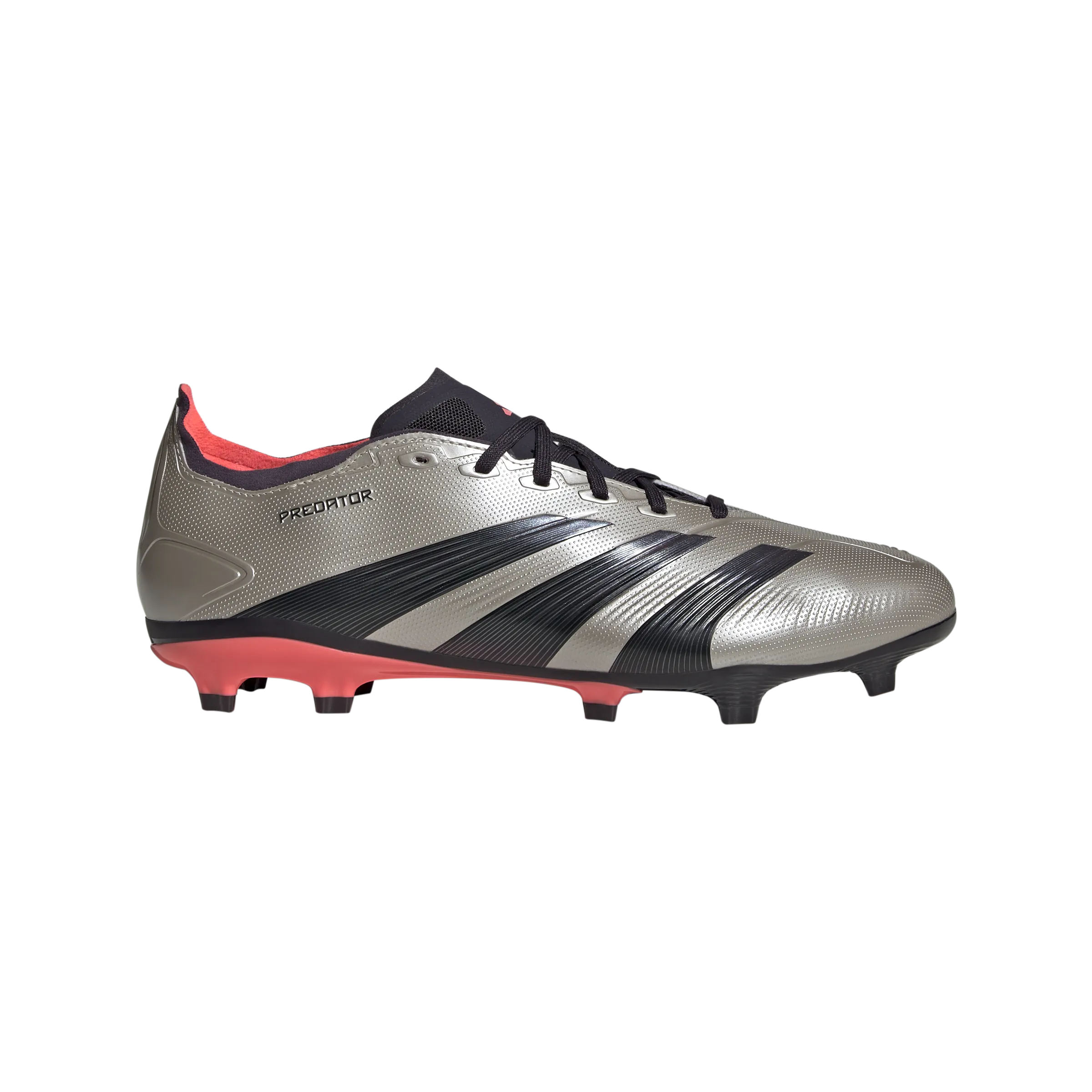 adidas Predator League Firm Ground Soccer Cleats | Platinum Metallic-Aurora Black-Turbo | Men's patio - use shoes Seamless Surface