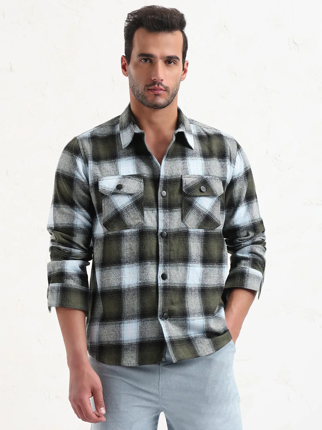 thermal Men's Multi Checked Slim Fit Shacket