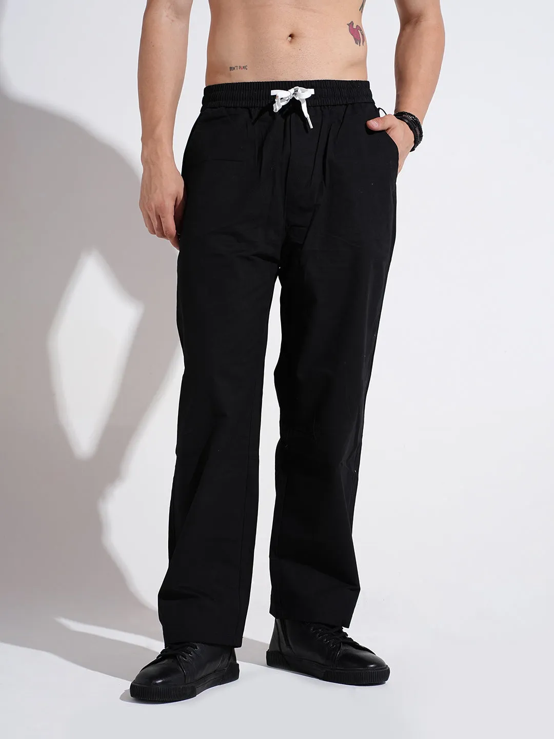 Men's Black Relaxed Fit Trousers Essential Comfort Wear