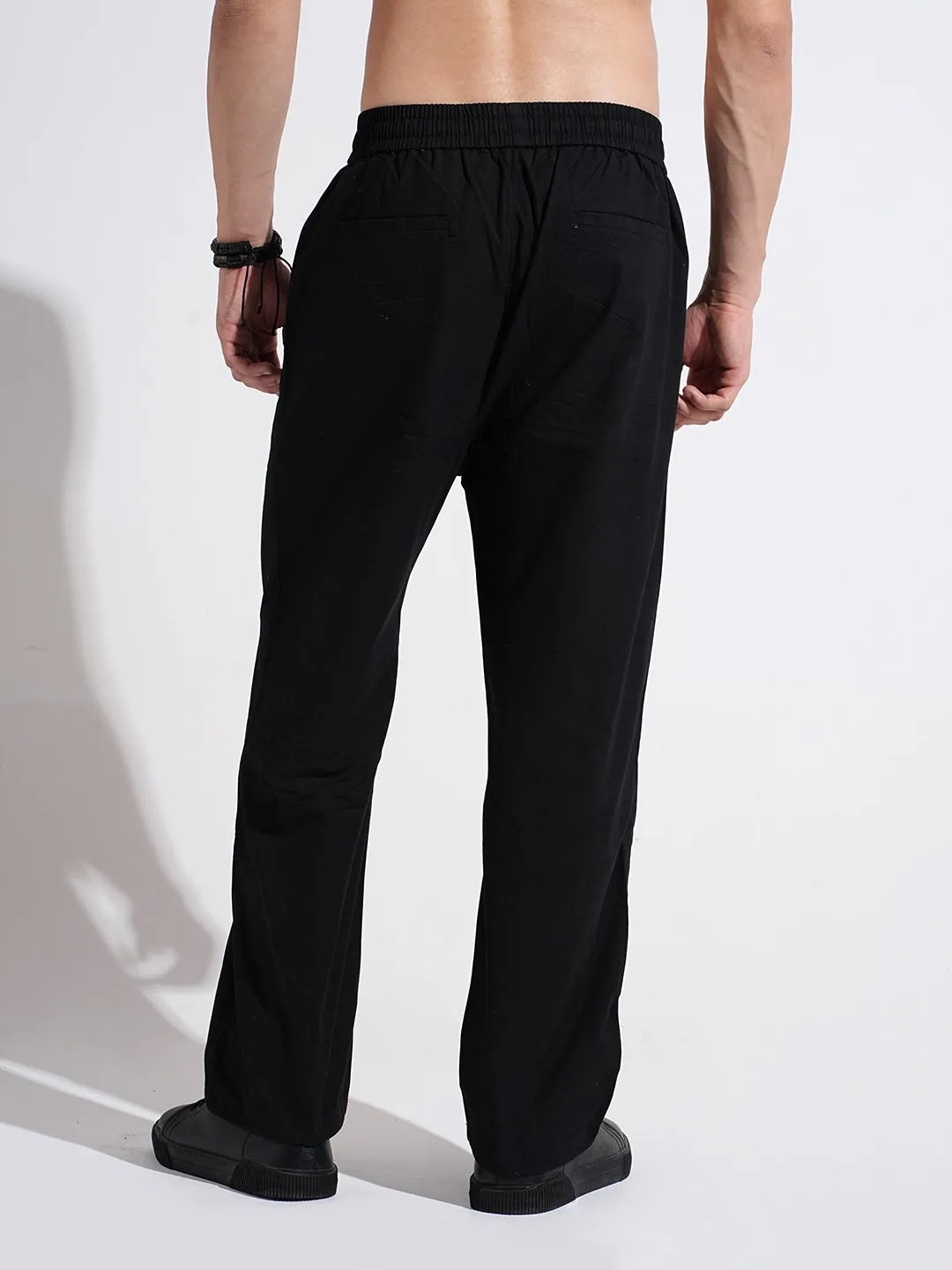 Men's Black Relaxed Fit Trousers Minimal Vibe Soft Wear