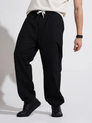 Men's Black Relaxed Fit Trousers Double Needle Stitching