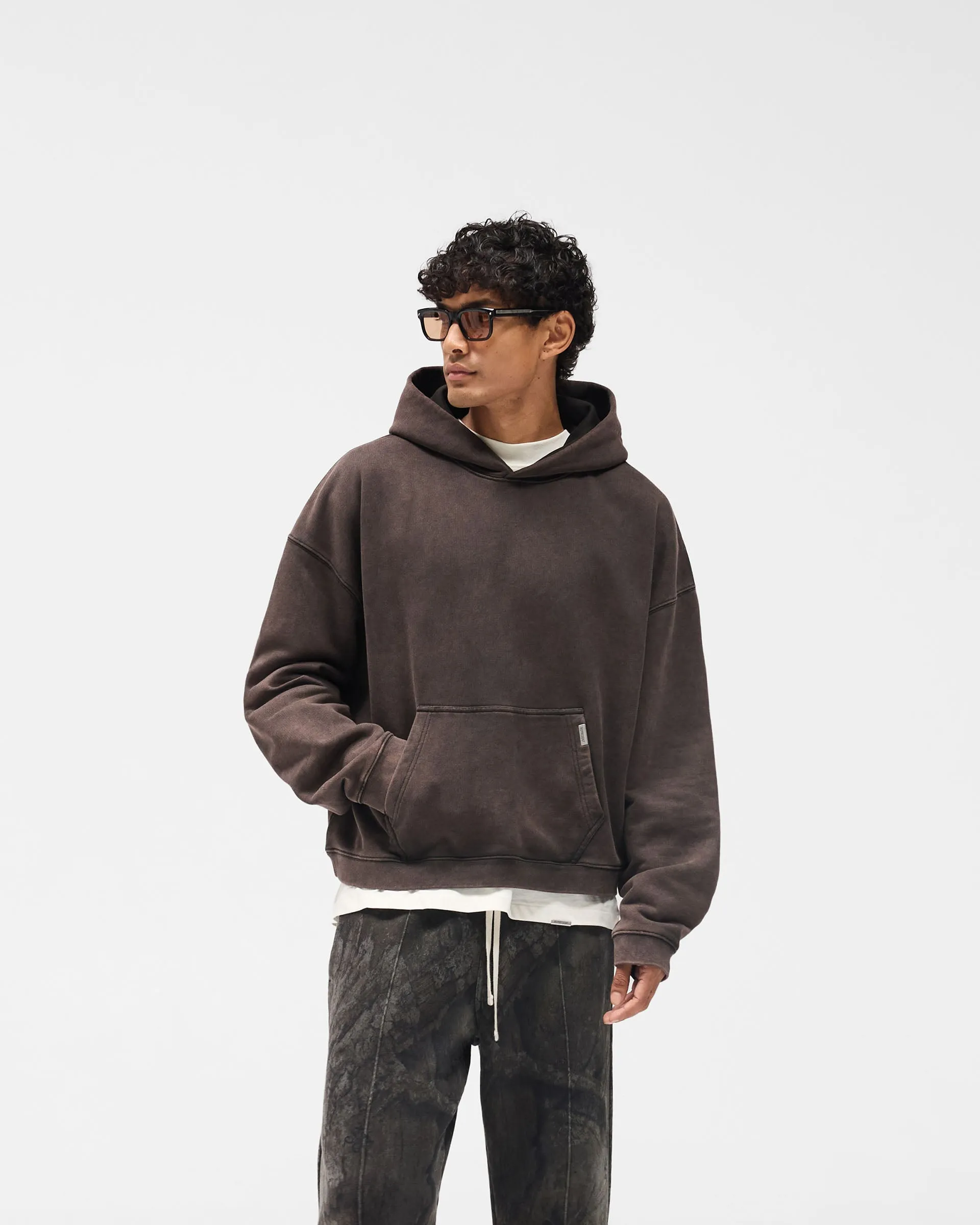 Comfortable Layer Initial Boxy Hoodie - Coffee