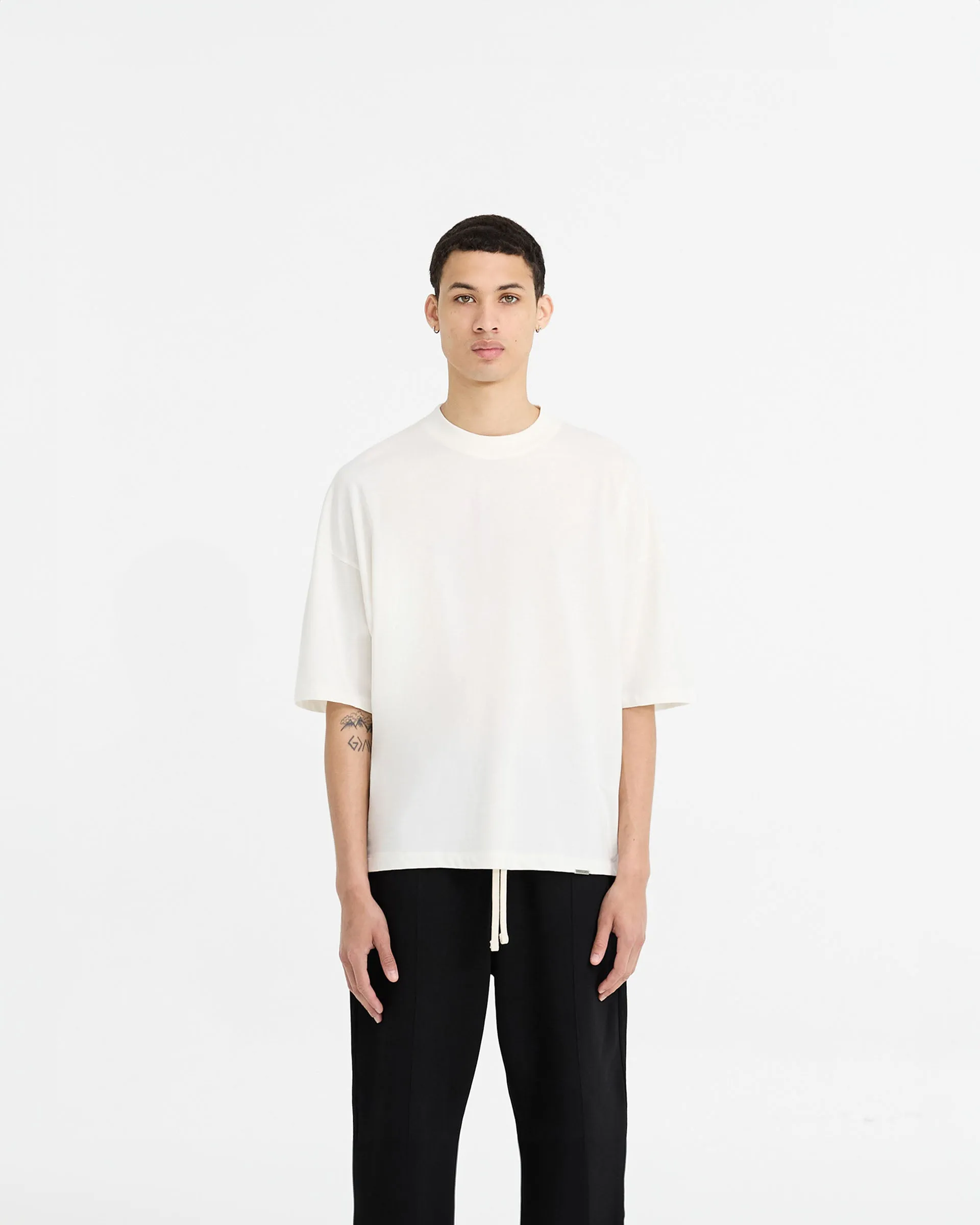 Sleek Stretch Fit Initial Boxy T-Shirt - Flat White