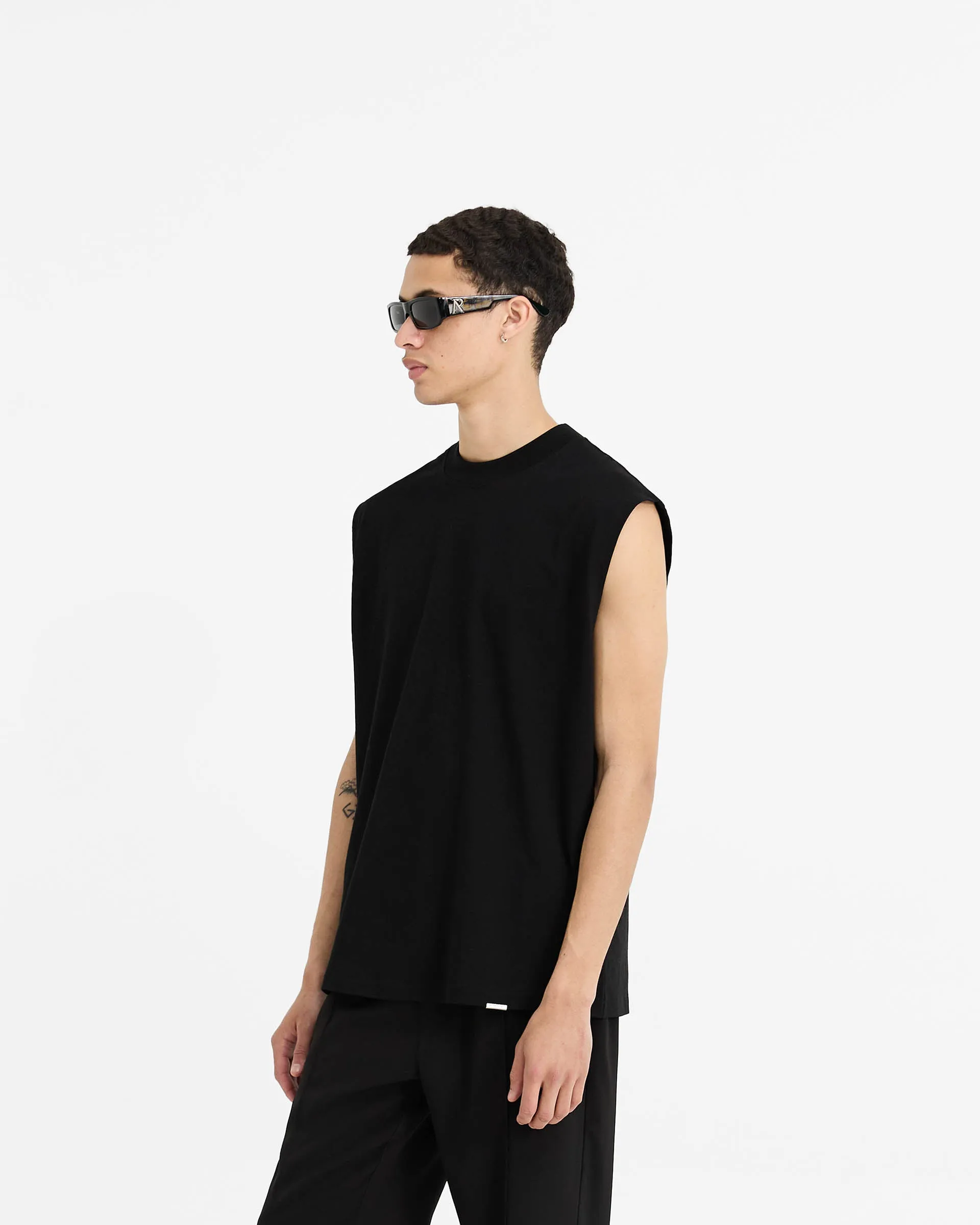 Comfortable Layering Initial Boxy Tank - Black