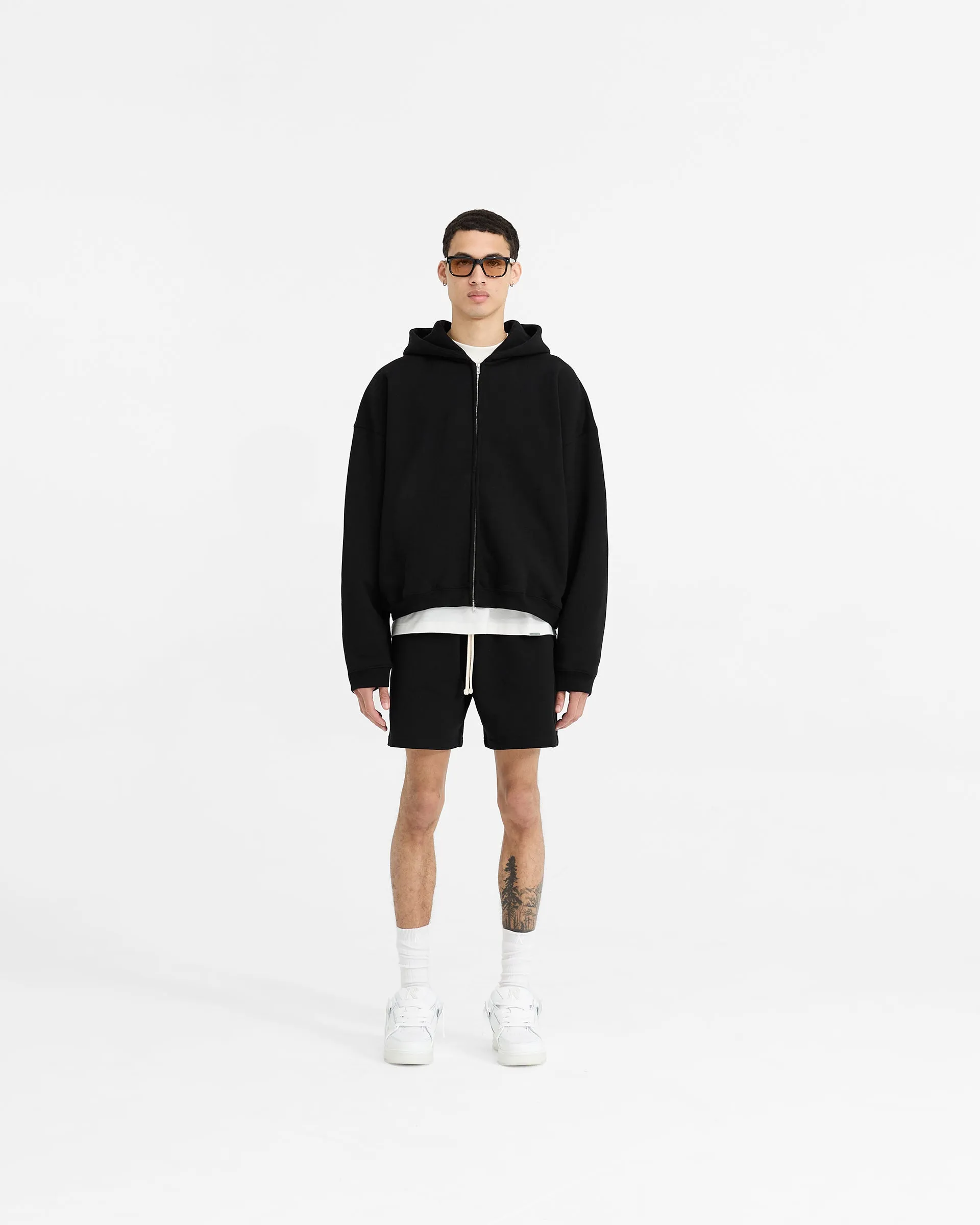 product buckle functionality Initial Boxy Zip Through Hoodie - Black