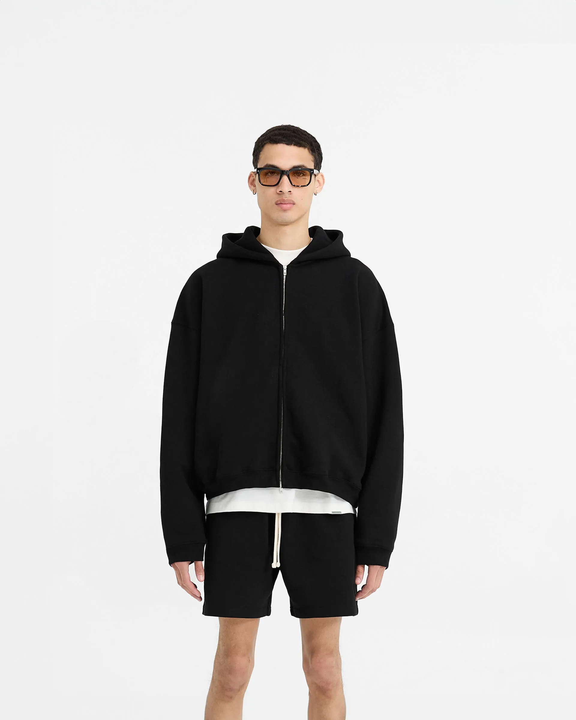 Sporty Fashion Initial Boxy Zip Through Hoodie - Black