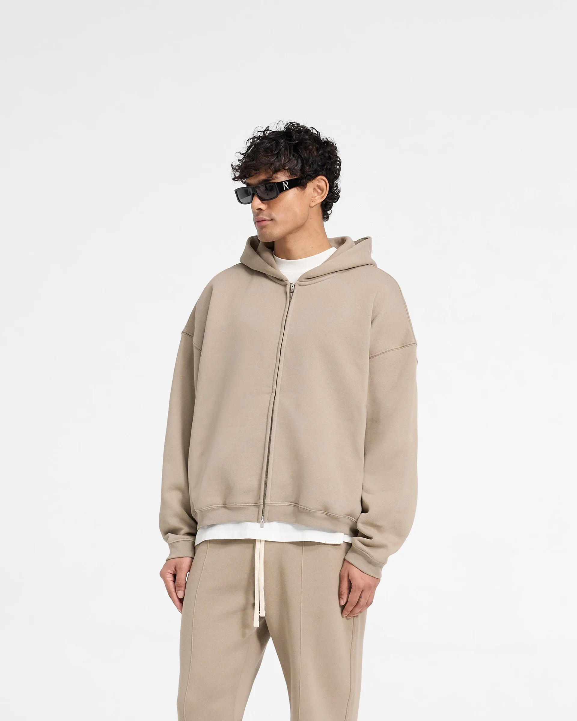 Home friendly Initial Boxy Zip Through Hoodie - Dune