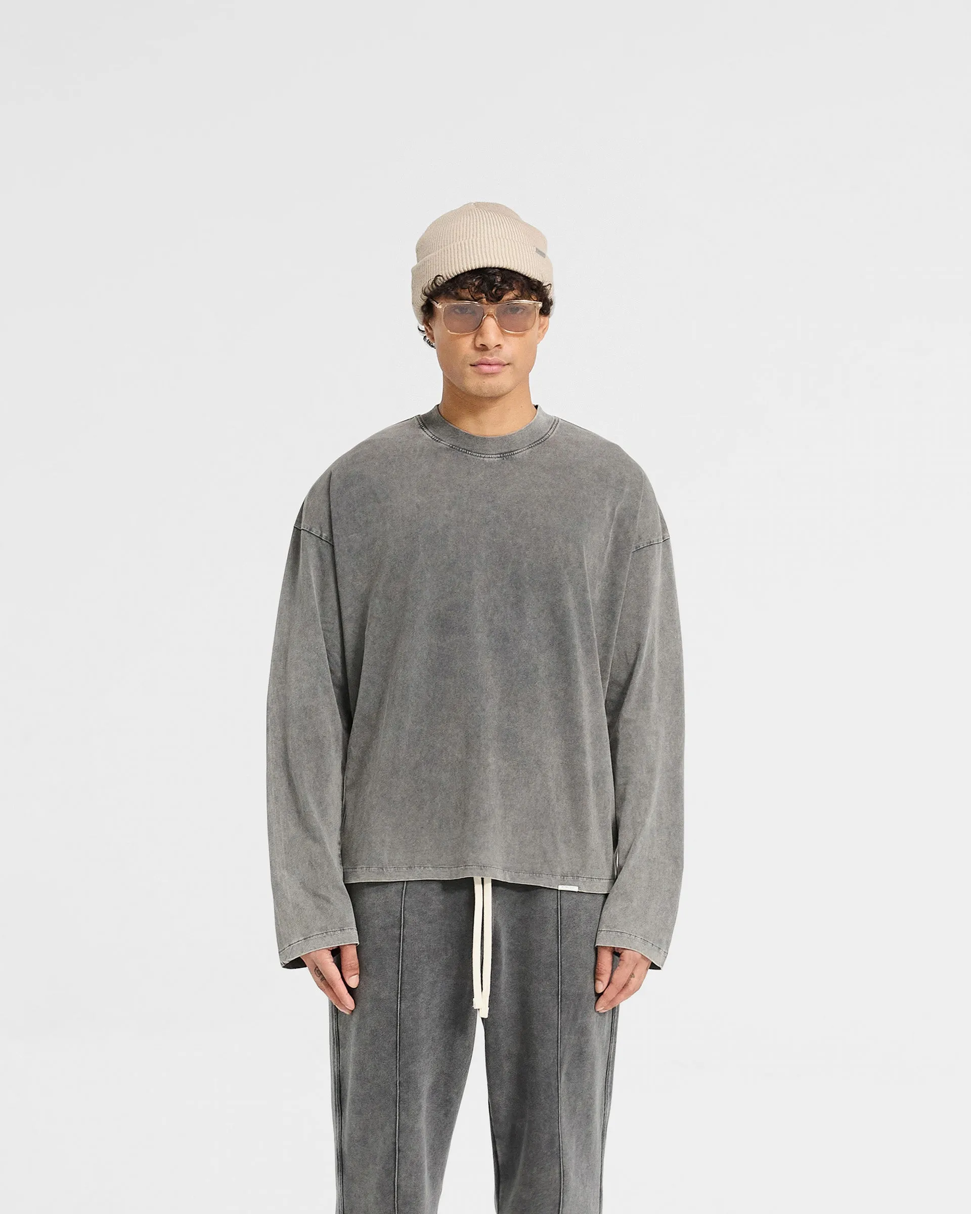 Initial Long Sleeve Open Cuff T-Shirt - Vintage Grey Flexible Neckline Minimal Comfort Style