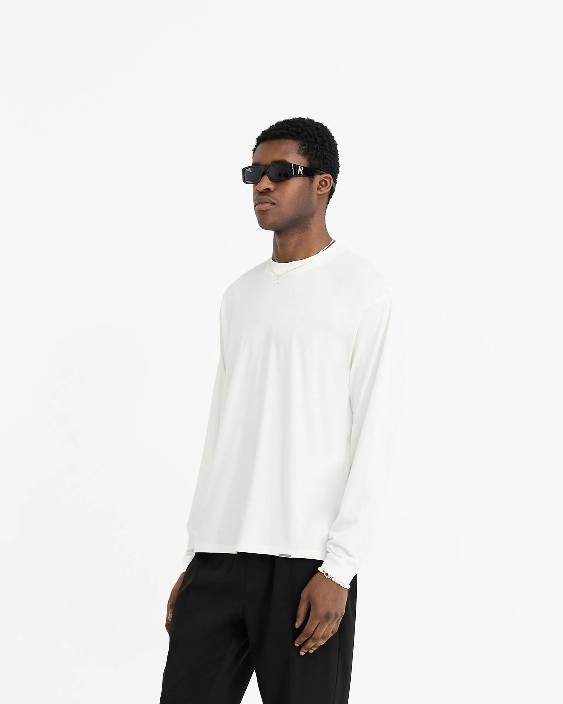Initial Long Sleeve T-Shirt - Flat White Sleek Design