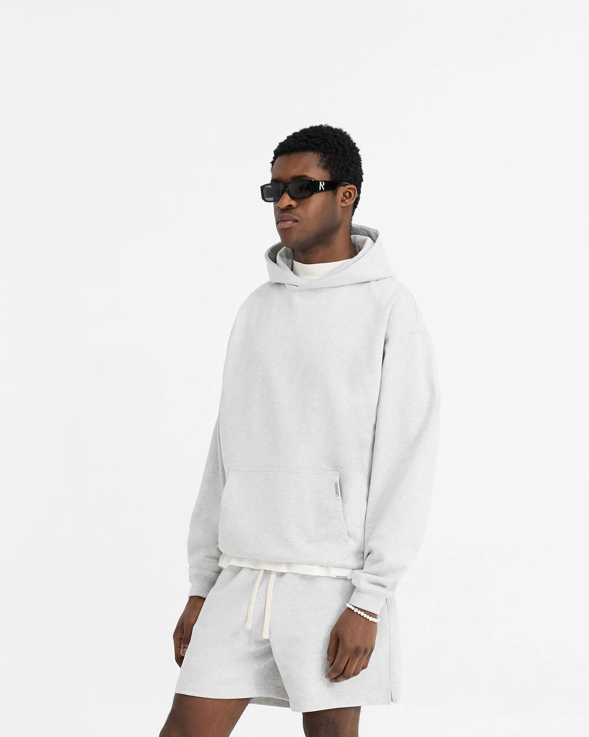 Pockets Initial Oversized Hoodie - Ice Grey Marl