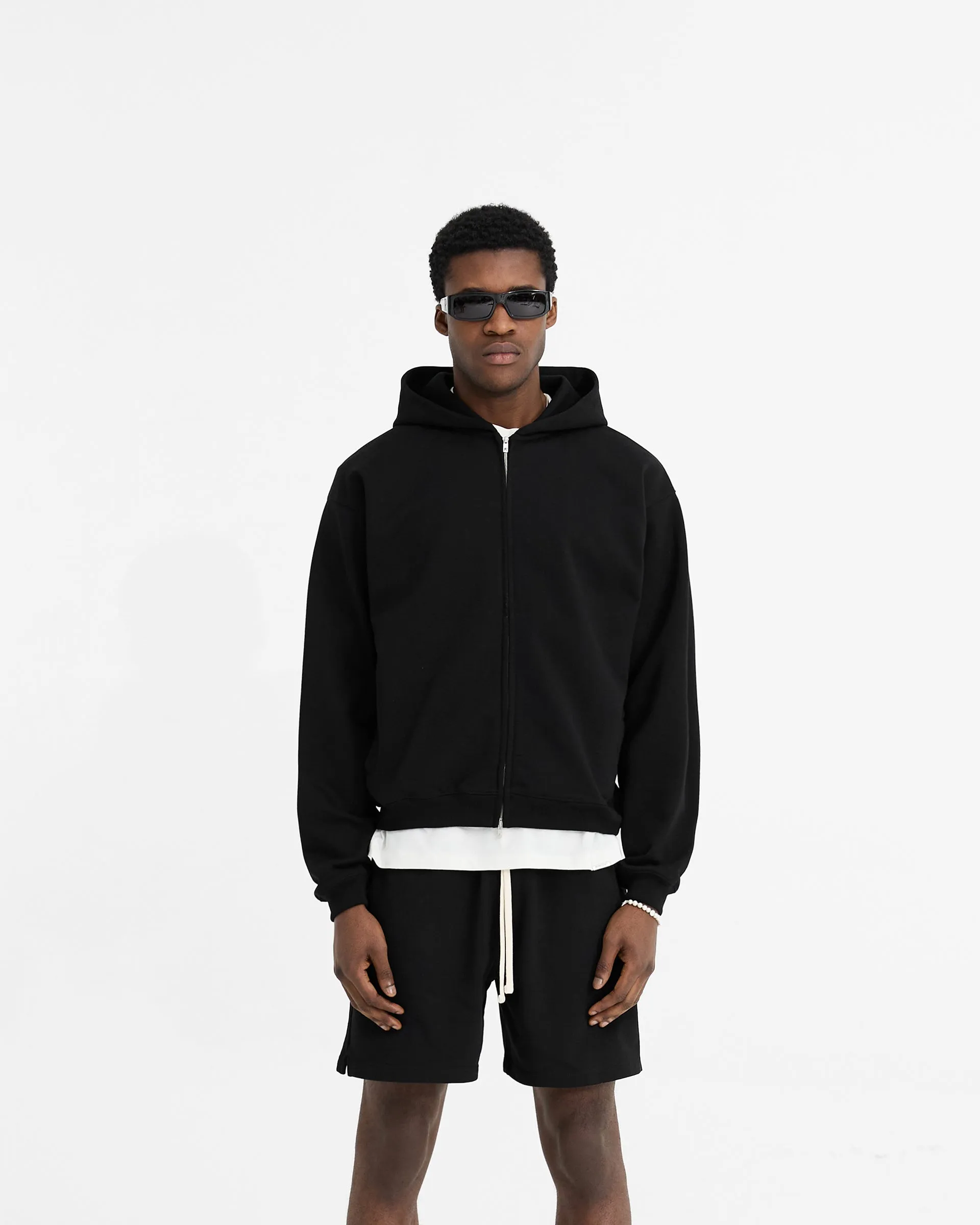 product delivery Formal Casual Initial Oversized Zip Hoodie - Black