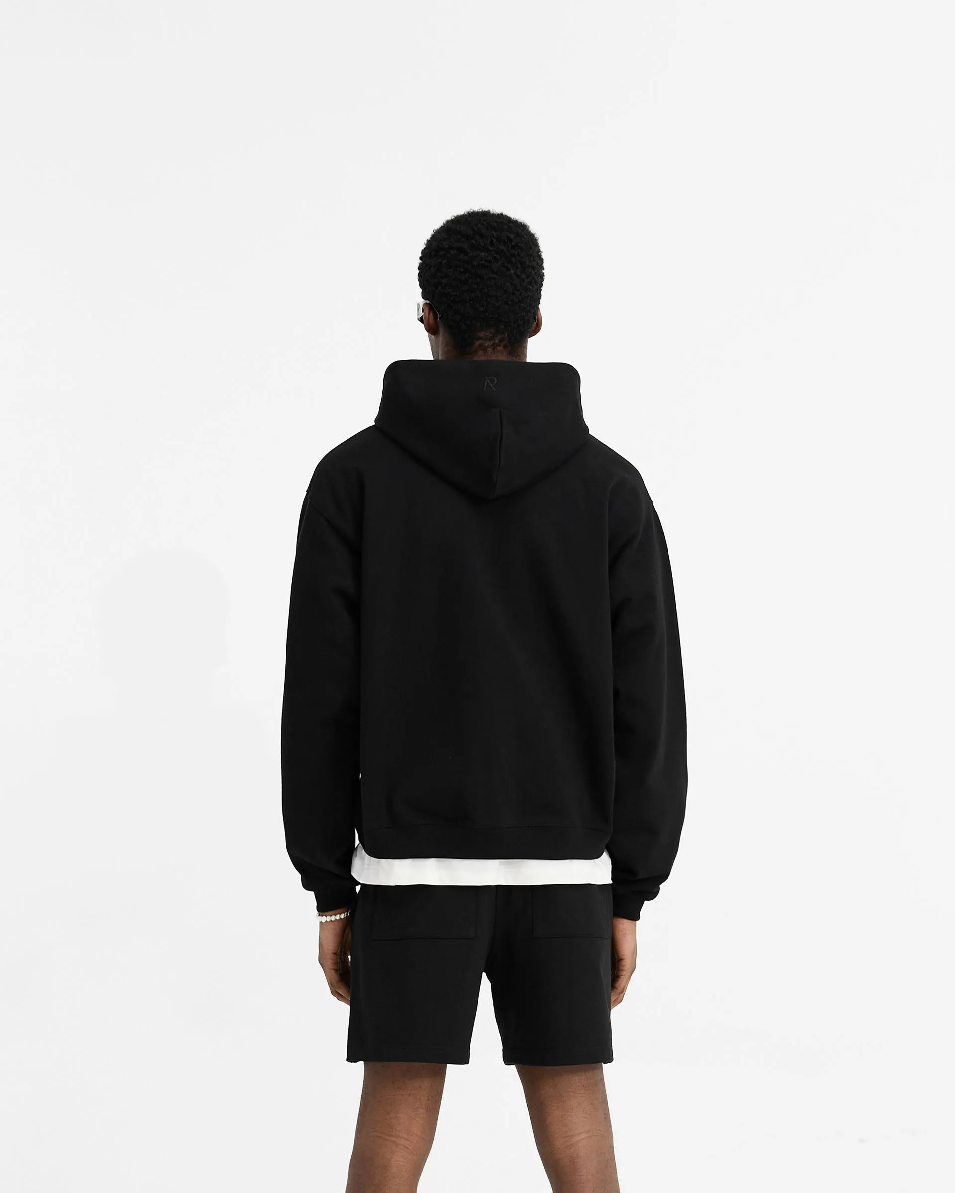 Street Sporty Initial Oversized Zip Hoodie - Black