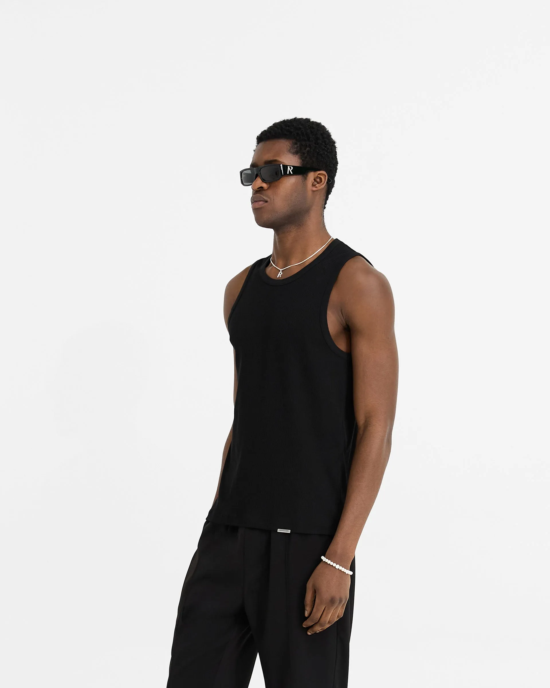 Initial Rib Vest - Black Classic and Comfy Recycled Polyester Thread