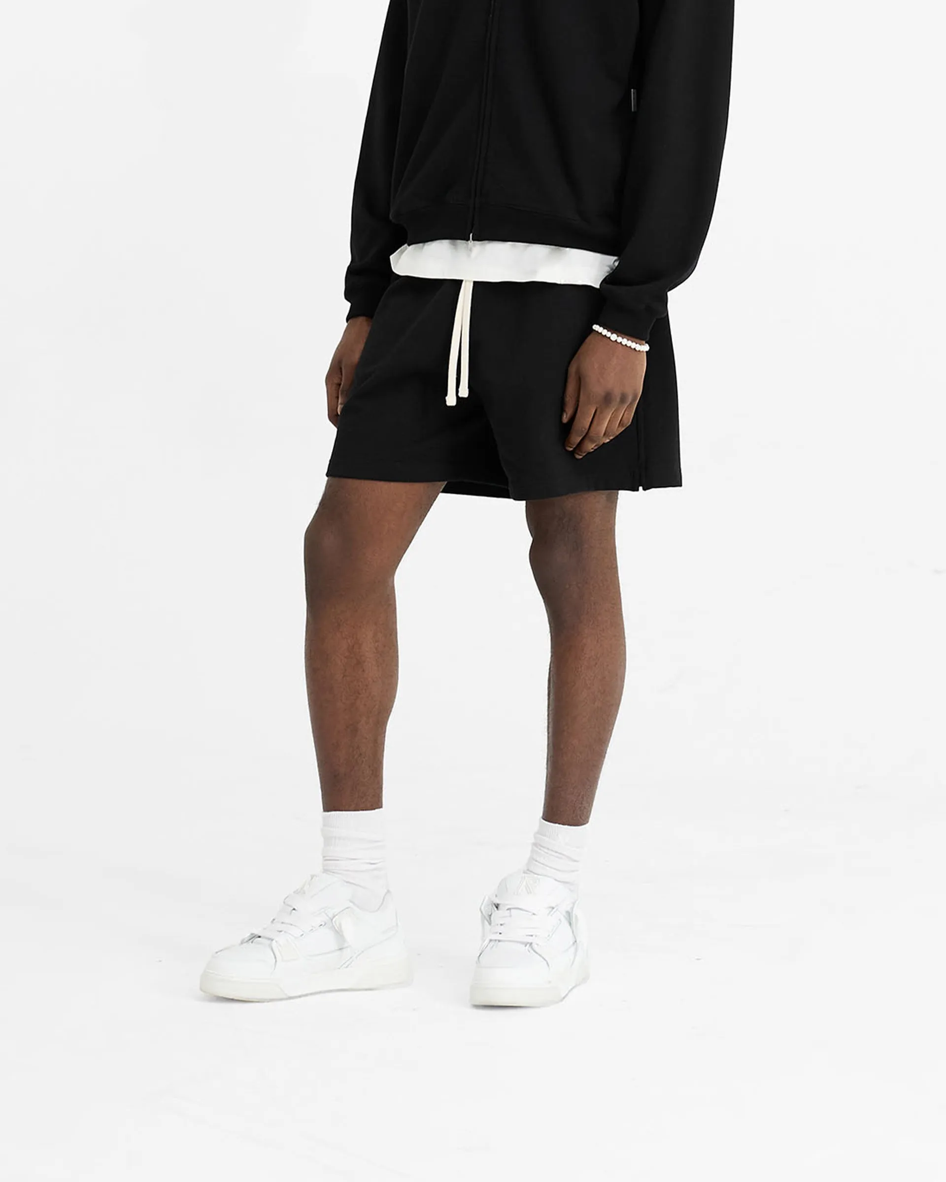 AdjustableDrawstring Initial Sweatshorts - Black